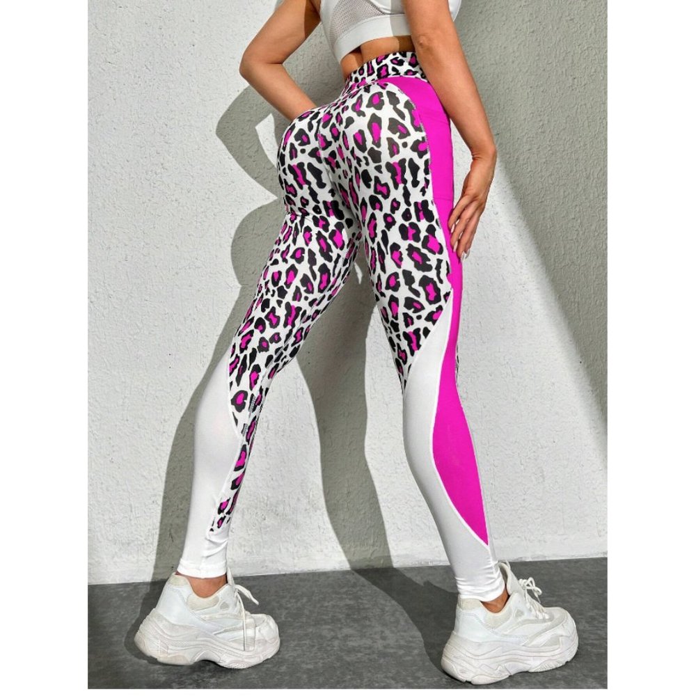 NEW Trendy Leopard Print Yoga Leggings with Wide Waistband and Side Phone Pocket